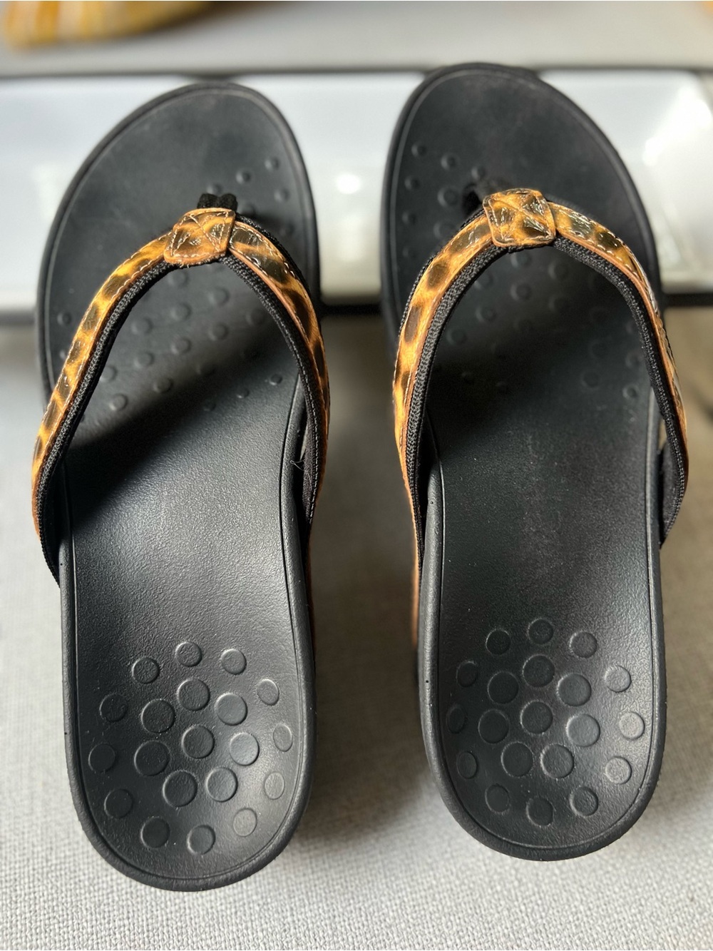 Vionic Black Sandals with Leopard-Print Straps - Picture 2 of 7